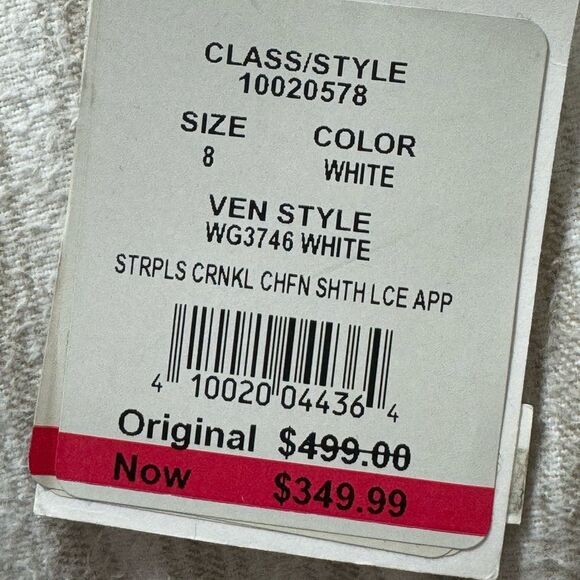 David’s Bridal Wedding Dress Womens Sz 8 strapless crinkle lace chiffon Princess - Picture 7 of 13